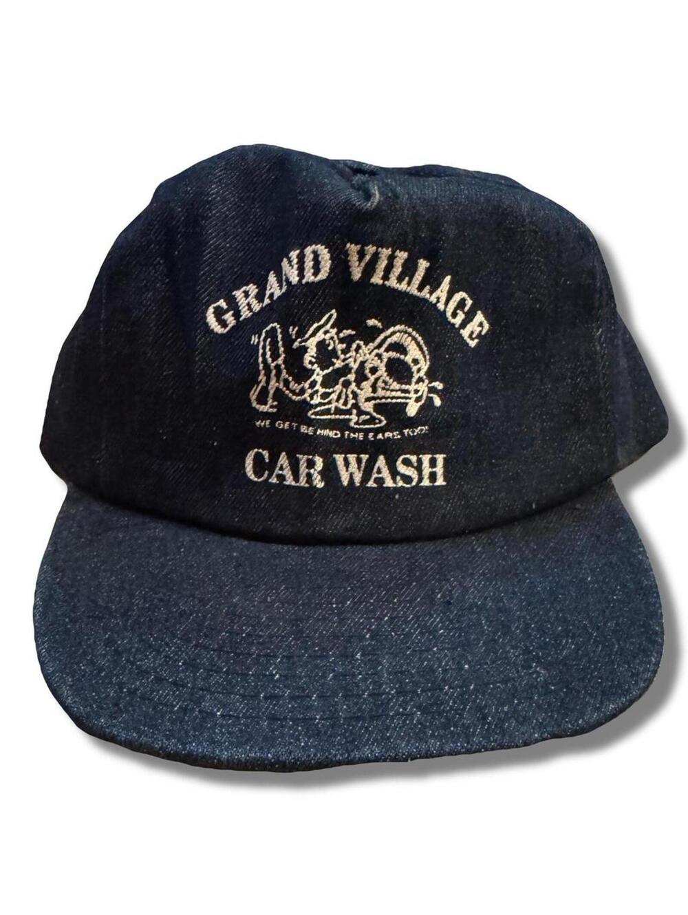 Vintage 90s Grand Village Car Wash Raw Denim Snapback Hat - Grandville Michigan